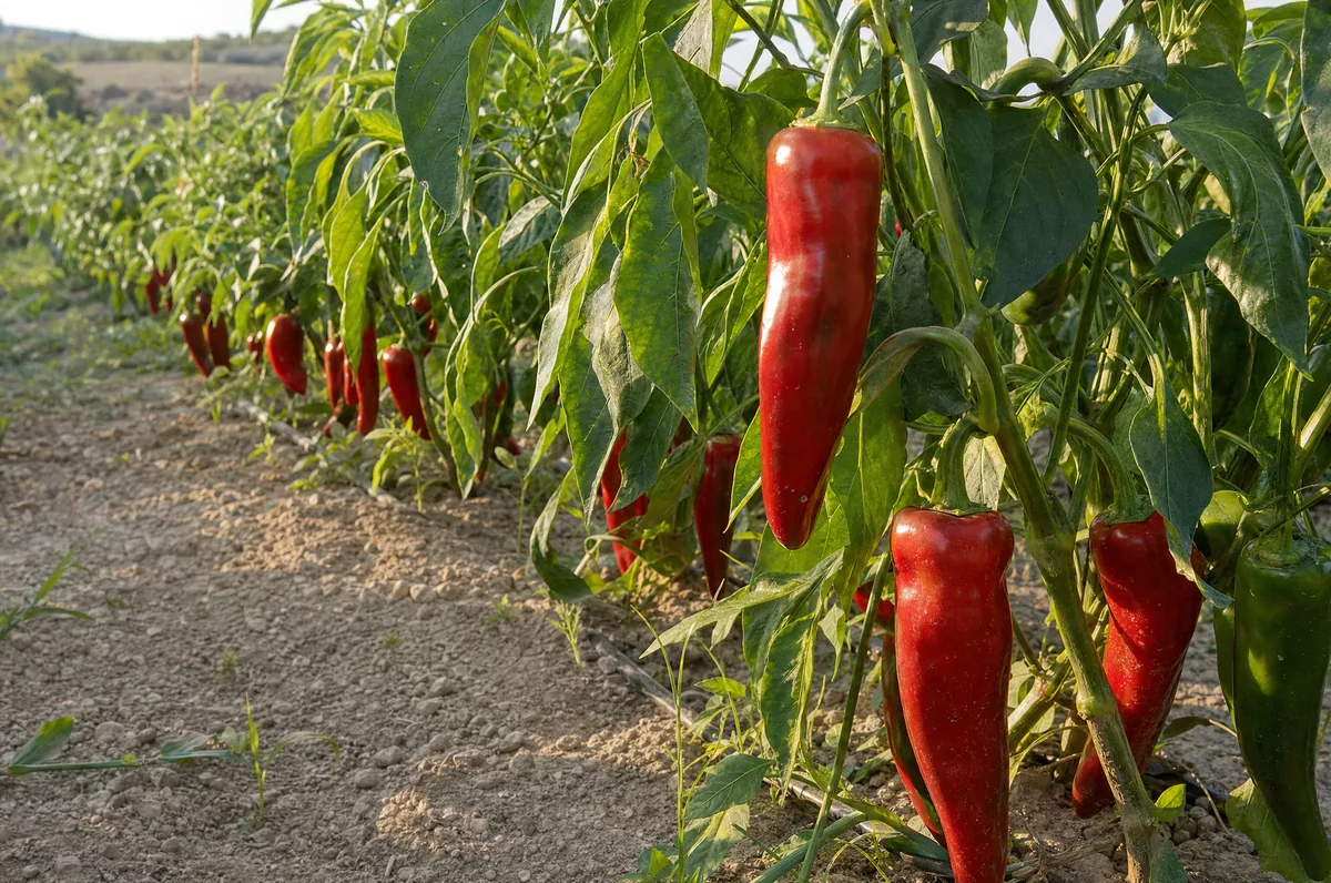 Pimientos Lamuyo y piquillo creciendo en una finca hortícola de la Comunidad de Madrid